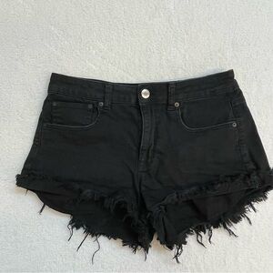 American Eagle Hi-Rise Festival Black Frayed Hem Jean Shorts Size 10